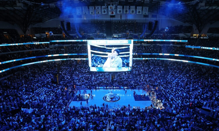 A detailed view of American Airlines Center before the Dallas Mavericks host the Washington Wizards in Dallas