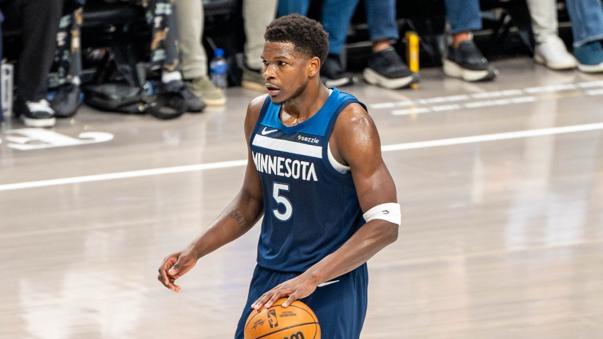 NBA: Anthony Edwards dribbles the ball for the Minnesota Timberwolves against the Dallas Mavericks at American Airlines Center