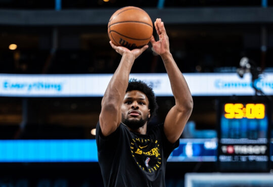 NBA: Bronny James shoots during pregame warmups at American Airlines Center before Lakers vs. Mavericks