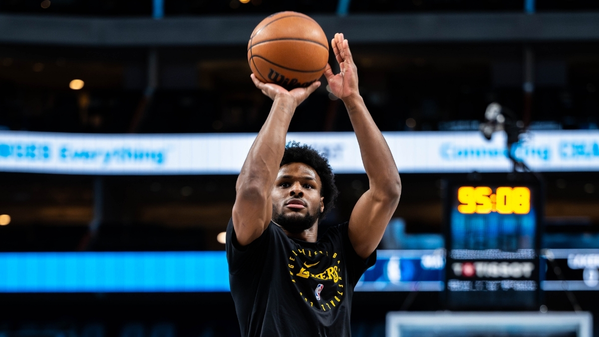 NBA: Bronny James shoots during pregame warmups at American Airlines Center before Lakers vs. Mavericks