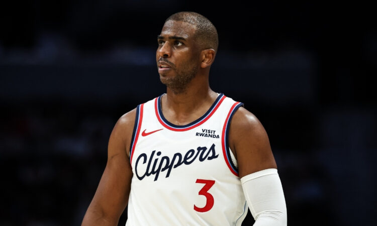 NBA: Chris Paul of the LA Clippers reacts to a call during the second half against the Charlotte Hornets at Spectrum Center on November 22, 2025.
