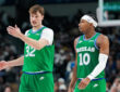 NBA: Cooper Flagg talks with Brandon Williams between plays during Dallas Mavericks vs. Los Angeles Lakers at American Airlines Center