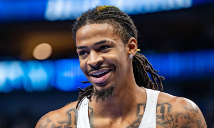 Ja Morant warms up during a pregame workout for the Memphis Grizzlies before facing the Dallas Mavericks