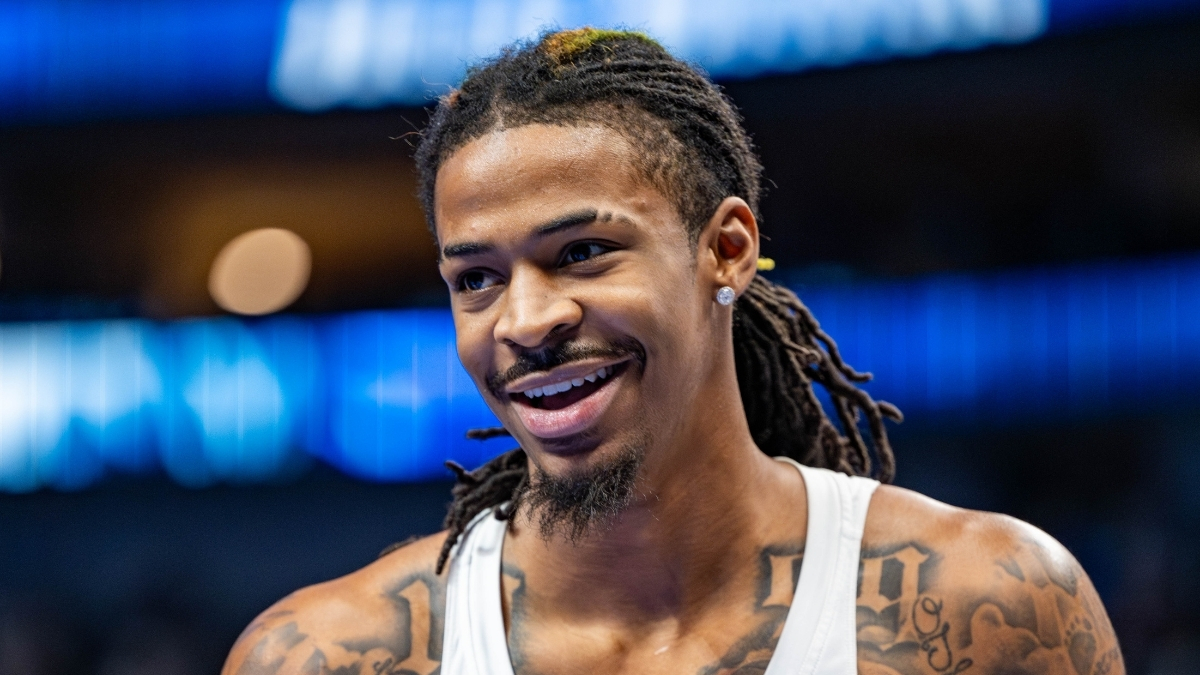 Ja Morant warms up during a pregame workout for the Memphis Grizzlies before facing the Dallas Mavericks