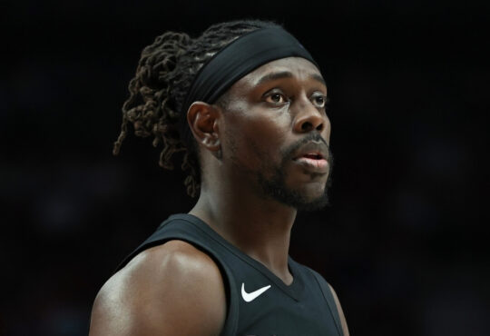 NBA: Jrue Holiday looks on for the Portland Trail Blazers against the New York Knicks at Moda Center