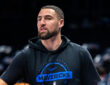 Klay Thompson warms up during a pregame workout for the Dallas Mavericks before facing the Denver Nuggets
