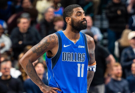 Kyrie Irving talks to the sideline during the Dallas Mavericks’ Jan. 17, 2025 win over the Oklahoma City Thunder.
