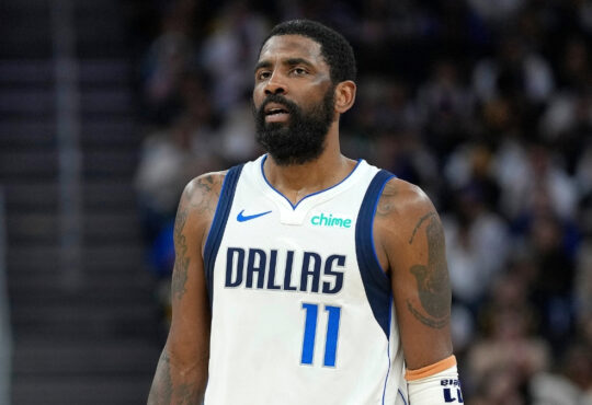 NBA: Kyrie Irving of the Dallas Mavericks looks on during the second half against the Golden State Warriors at Chase Center on February 23, 2025.