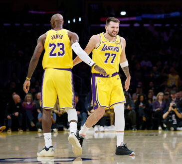 NBA stars LeBron James and Luka Dončić of the Los Angeles Lakers