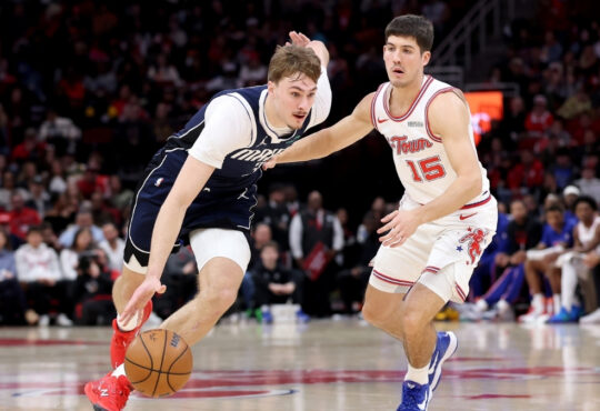 NBA: Cooper Flagg drives to the basket for the Dallas Mavericks against the Houston Rockets at Toyota Center