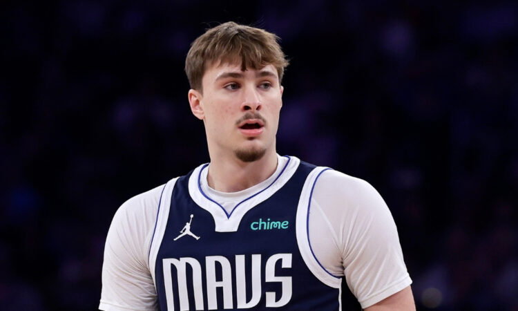 NBA: Cooper Flagg drives with the ball for the Dallas Mavericks against the New York Knicks at Madison Square Garden