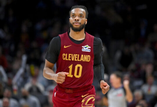 NBA: Darius Garland runs down the court during the fourth quarter at Rocket Arena against the Utah Jazz