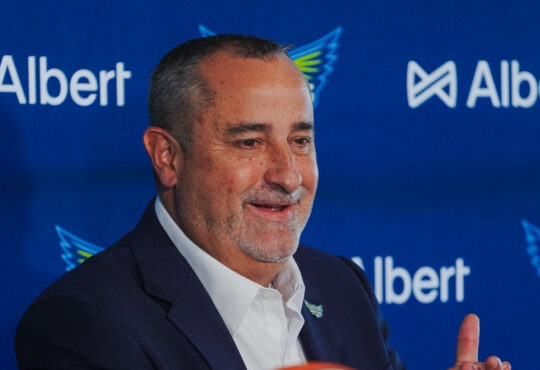 WNBA: Jose Fernandez speaks during his introductory press conference as Dallas Wings head coach at Reunion Tower in Dallas.