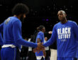 NBA: Khris Middleton walks onto the court during player introductions at Target Center before the Dallas Mavericks faced the Minnesota Timberwolves.