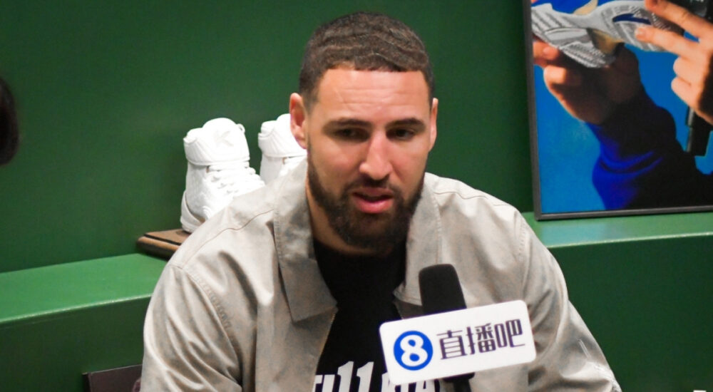 NBA: Klay Thompson participates in the ANTA U.S. flagship ribbon-cutting ceremony in Beverly Hills alongside Kyrie Irving.