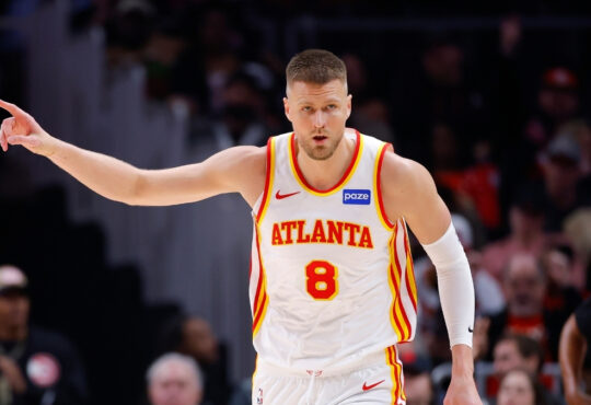 NBA: Kristaps Porzingis reacts during the first quarter for the Atlanta Hawks against the New Orleans Pelicans at State Farm Arena.