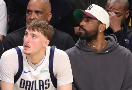 NBA: Kyrie Irving sits beside Cooper Flagg on the bench during the Mavericks’ NBA Cup game at Crypto.com Arena against the Lakers