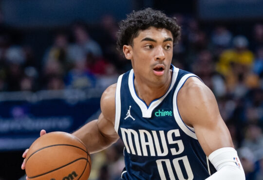 NBA: Max Christie dribbles for the Dallas Mavericks during a game against the Indiana Pacers at Gainbridge Fieldhouse.