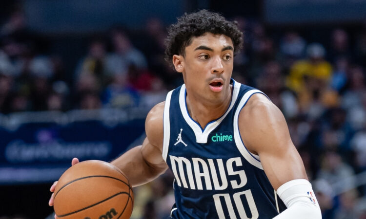 NBA: Max Christie dribbles for the Dallas Mavericks during a game against the Indiana Pacers at Gainbridge Fieldhouse.