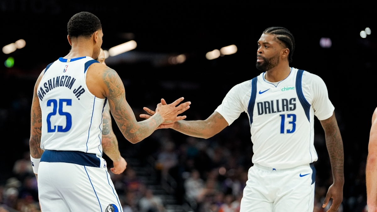 NBA: Naji Marshall and P.J. Washington high five during the Dallas Mavericks’ game against the Phoenix Suns at Mortgage Matchup Center.