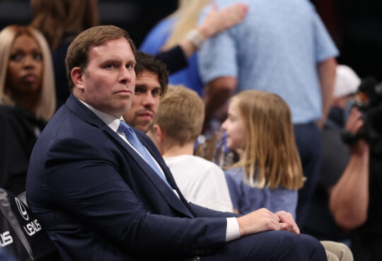 NBA: Patrick Dumont watches play during the second half of the Dallas Mavericks game against the Toronto Raptors at American Airlines Center.
