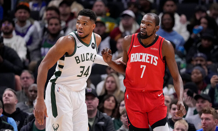 Milwaukee Bucks forward Giannis Antetokounmpo and Houston Rockets forward Kevin Durant