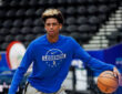 Dallas Mavericks guard AJ Johnson dribbles during shootaround at Comerica Center before the Texas Legends game in Frisco.