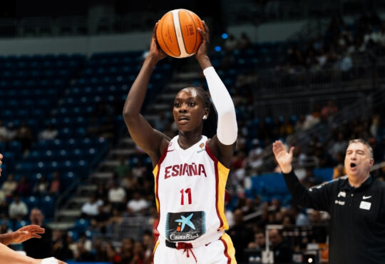 Awa Fam goes up for a shot during Spain’s World Cup qualifier against Puerto Rico on March 15, 2026.