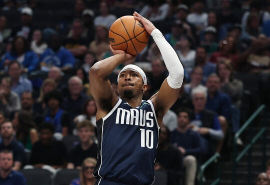 Brandon Williams takes a shot for the Dallas Mavericks against the Cleveland Cavaliers at American Airlines Center on March 13, 2026.