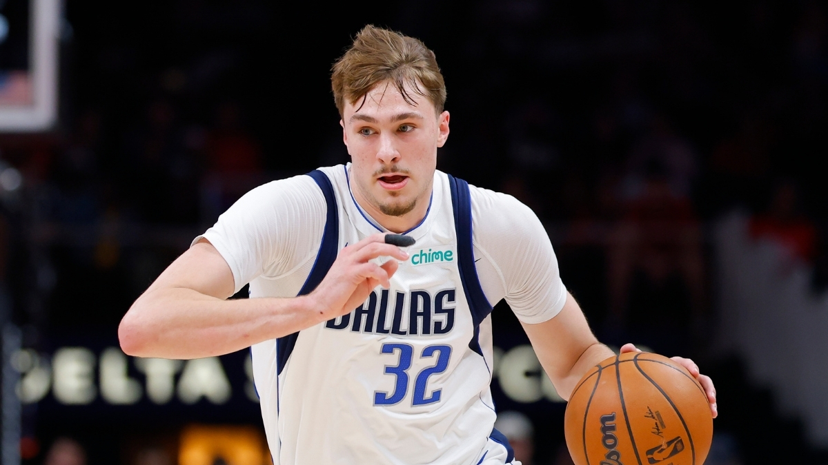 Cooper Flagg #32 of the Dallas Mavericks drives to the basket during the first quarter against the Atlanta Hawks at State Farm Arena on March 10, 2026 in Atlanta, Georgia.