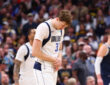 Dallas Mavericks forward Cooper Flagg reacts after suffering a right hand injury in the fourth quarter against the Denver Nuggets on March 25, 2026 in Denver.
