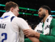 Jayson Tatum and Cooper Flagg shake hands after the Celtics defeated the Mavericks 120-100 at TD Garden on March 6, 2026