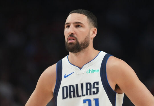Klay Thompson (#31) of the Dallas Mavericks during the first half against the Portland Trail Blazers at Moda Center, the night he set the franchise record for bench three-pointers.