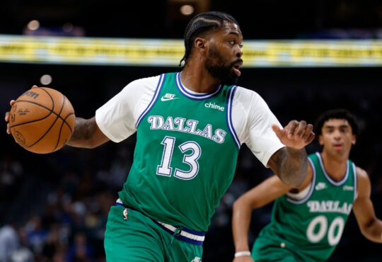 Naji Marshall of the Dallas Mavericks handles the ball against the Los Angeles Clippers during the first half at American Airlines Center on March 21, 2026.