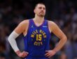 Nikola Jokić of the Denver Nuggets looks on during a game against the Golden State Warriors at Ball Arena on March 29, 2026.