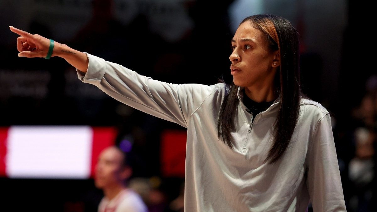 Nola Henry watches from the sideline during Rose BC’s Unrivaled 2026 game against Vinyl at Sephora Arena in Medley, Florida.