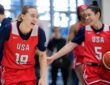 WNBA: Paige Bueckers and Kelsey Plum react during the United States Women’s Basketball Team training camp at Duke University.