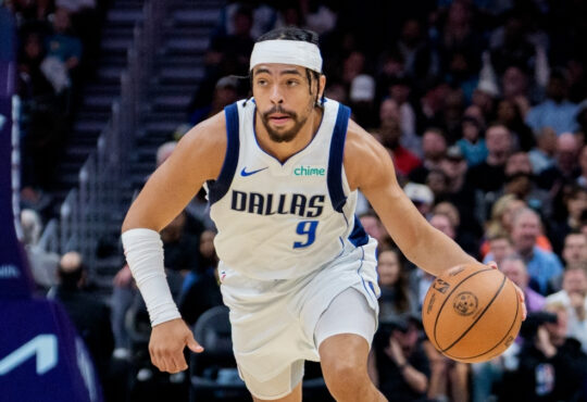 Ryan Nembhard #9 of the Dallas Mavericks brings the ball up court against the Charlotte Hornets during their game at Spectrum Center on March 03, 2026 in Charlotte, North Carolina.