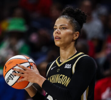 Washington Mystics forward Alysha Clark dribbles against the Phoenix Mercury in Washington, D.C.