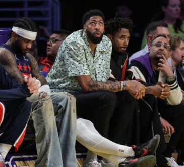 Washington Wizards forward Anthony Davis on the bench during his return to Crypto.com Arena against the Los Angeles Lakers on March 30, 2026.
