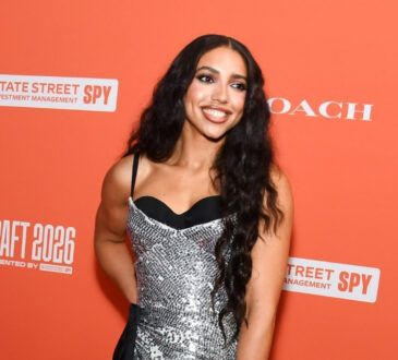 Azzi Fudd posing for a portrait at the 2026 WNBA Draft in New York City before being selected No. 1 overall by the Dallas Wings.