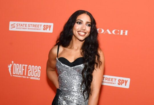 Azzi Fudd posing for a portrait at the 2026 WNBA Draft in New York City before being selected No. 1 overall by the Dallas Wings.