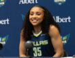 Azzi Fudd speaks during Dallas Wings Media Day 2026