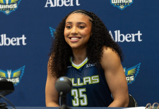 Azzi Fudd speaks during Dallas Wings Media Day 2026
