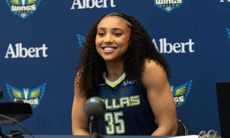 Azzi Fudd speaks during Dallas Wings Media Day 2026