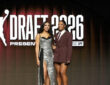 Azzi Fudd of UConn and Cotie McMahon of Ole Miss pose together on the orange carpet prior to the 2026 WNBA Draft in New York City.