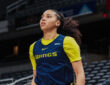 Dallas Wings rookie guard Azzi Fudd gets up shots during a gameday shootaround at Gainbridge Fieldhouse in Indianapolis.