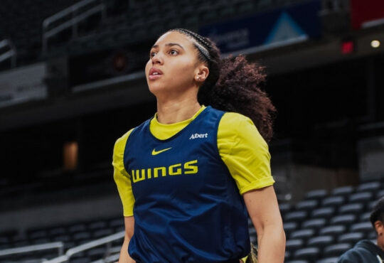 Dallas Wings rookie guard Azzi Fudd gets up shots during a gameday shootaround at Gainbridge Fieldhouse in Indianapolis.