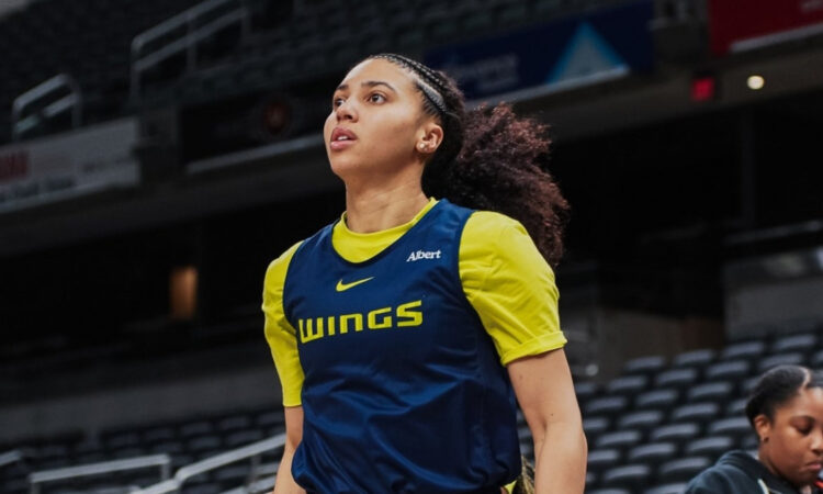 Dallas Wings rookie guard Azzi Fudd gets up shots during a gameday shootaround at Gainbridge Fieldhouse in Indianapolis.