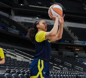Dallas Wings rookie Azzi Fudd getting shots up during gameday shootaround at Gainbridge Fieldhouse.